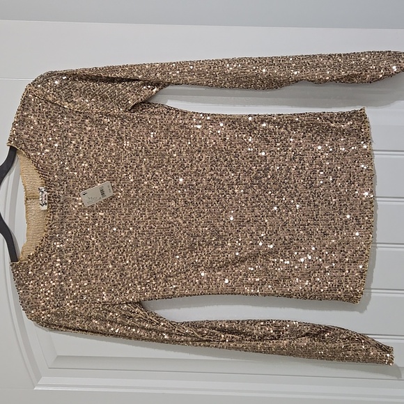 Free People Intimately Gold Rush Long Sleeve Top Blouse Gold Combo XS NWT - Picture 2 of 6